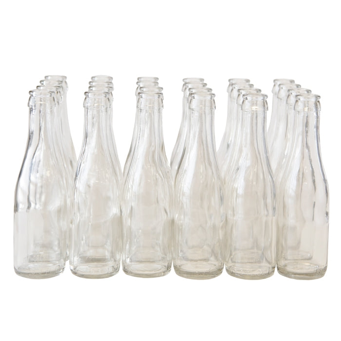 Clear: takes stopper or crown cap. Case of 24.